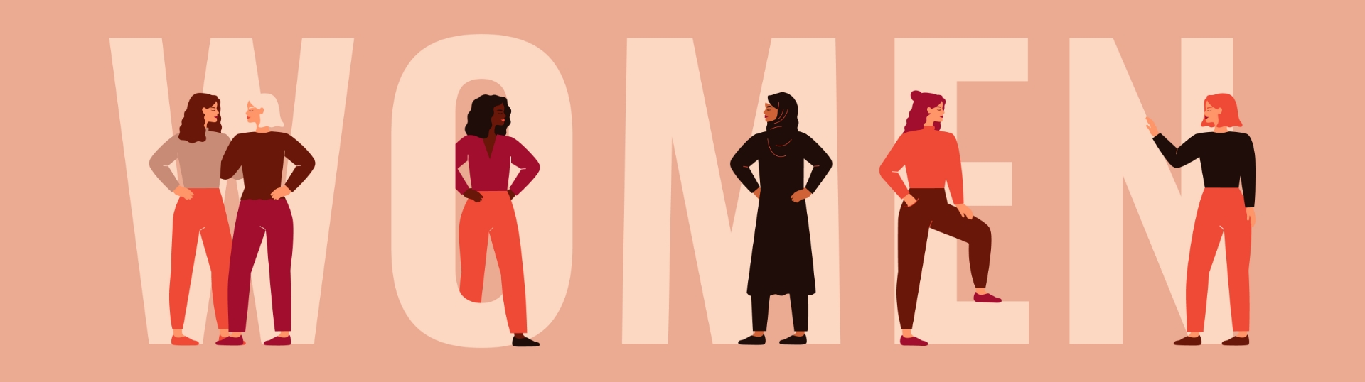 Kobiety wokół wielkiego napisu